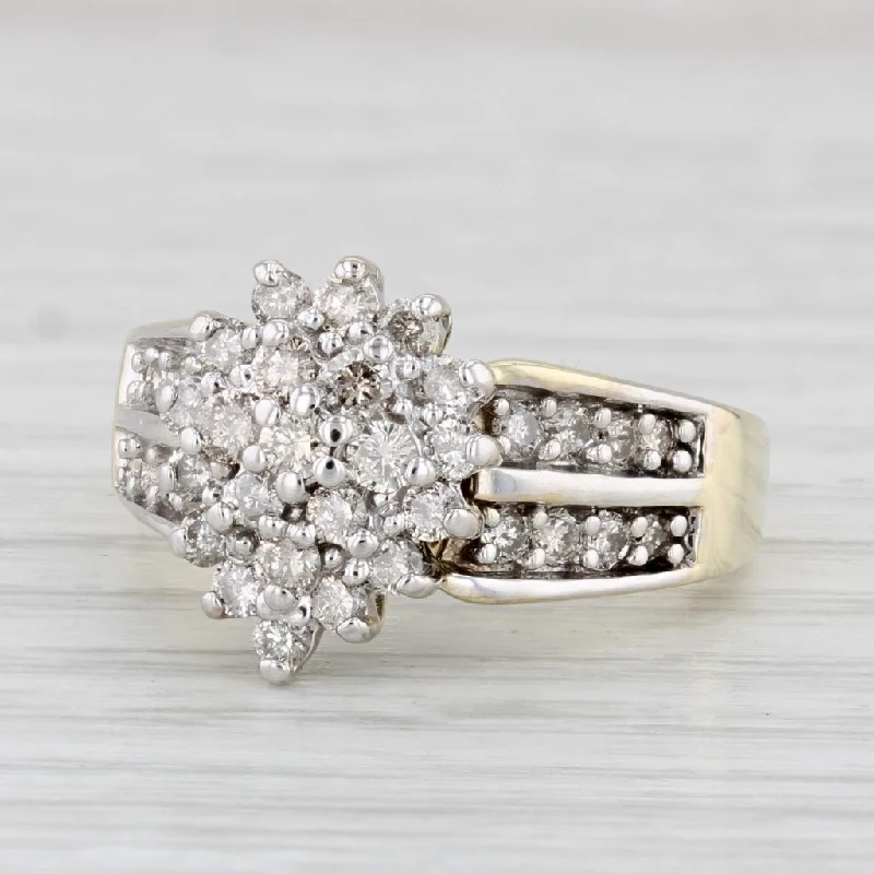 delicate band engagement ring-0.85ctw Diamond Cluster Ring 10k Yellow Gold Size 7 Engagement