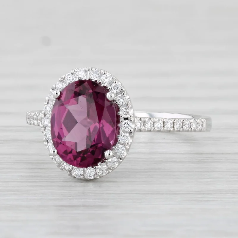 minimalist ladies engagement ring-New 2.31ctw Oval Rhodolite Garnet Diamond Halo Ring 14k White Gold Engagement