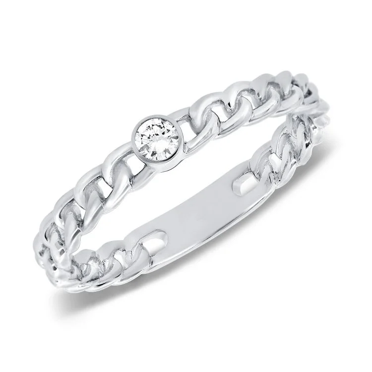 designer fashion ladies ring-14K White Gold Diamond Chain Link Ring