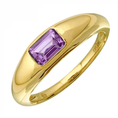 anniversary ladies ring-Yellow 14K Gold Inlay Emerald Shaped Amethyst Ring