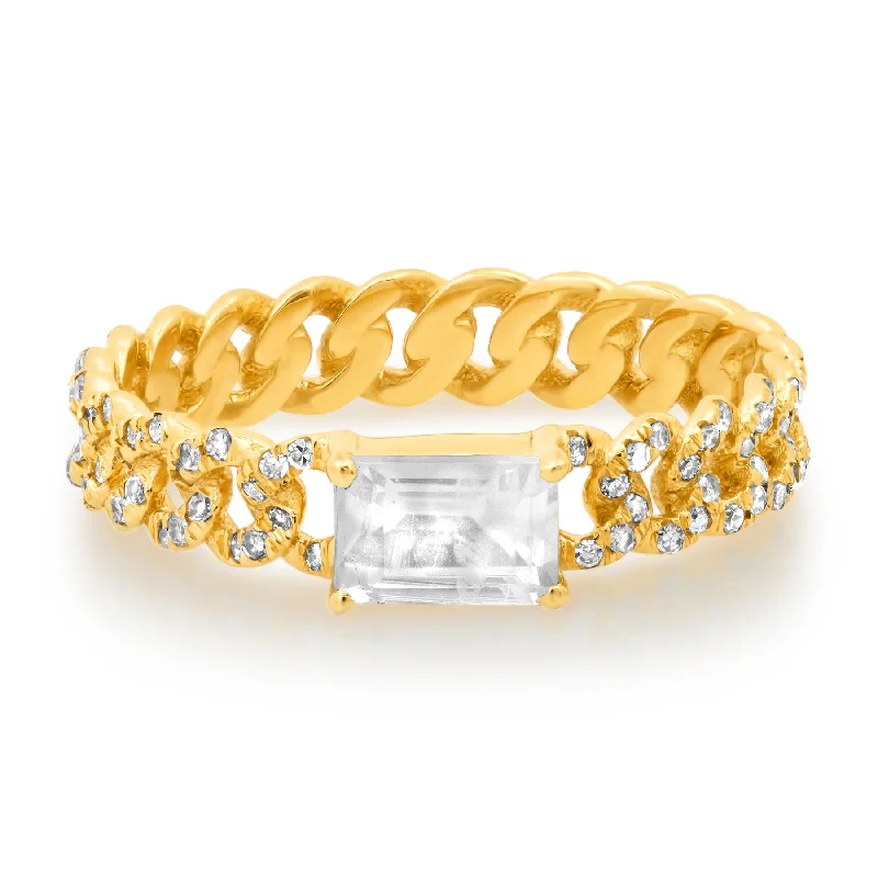 custom-made ladies ring-CUBAN LINK MOONSTONE & DIAMOND RING, 14kt GOLD