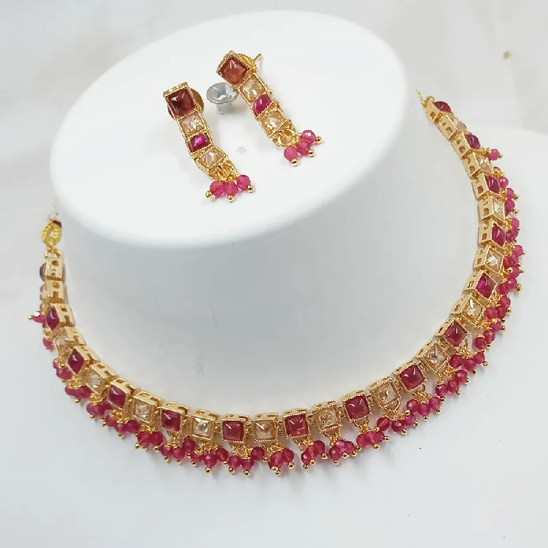 boho ladies necklace-Padmawati Bangles Gold Plated Crystal Stone And Pearls Choker Necklace Set