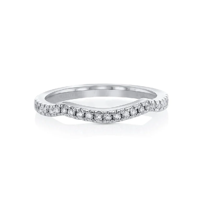 ladies graduation ring-0.35 CT Round Diamond Curved 14K White Gold Band