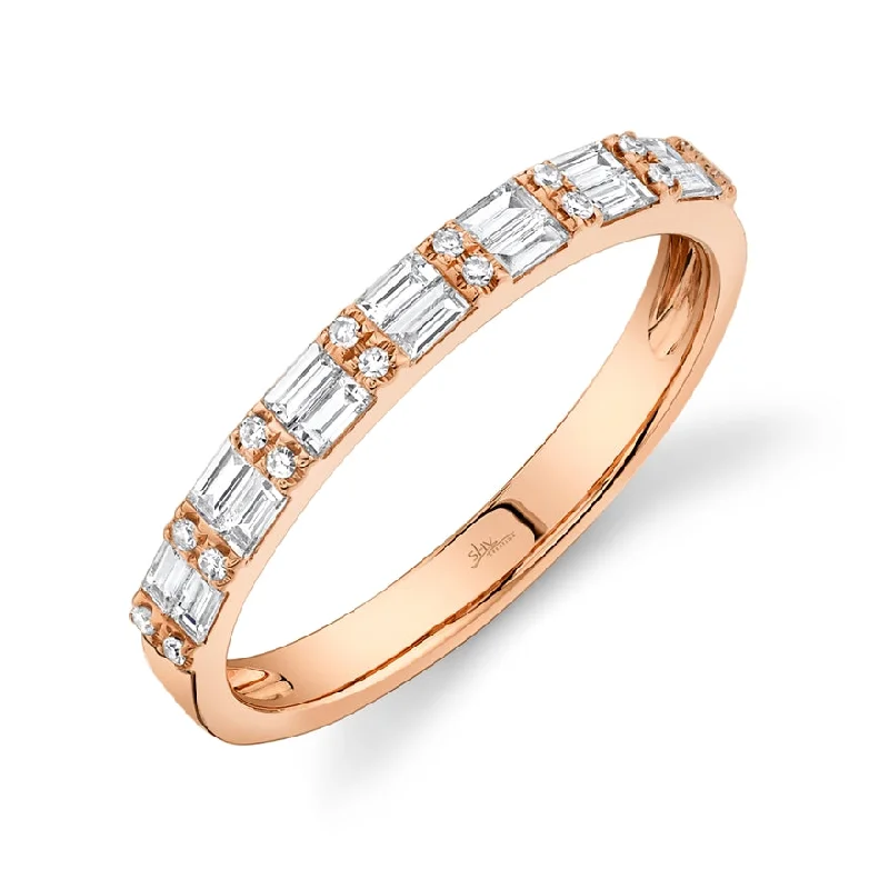 bold gold ladies ring-14K Rose Gold Diamond Baguette + Round Diamond Band