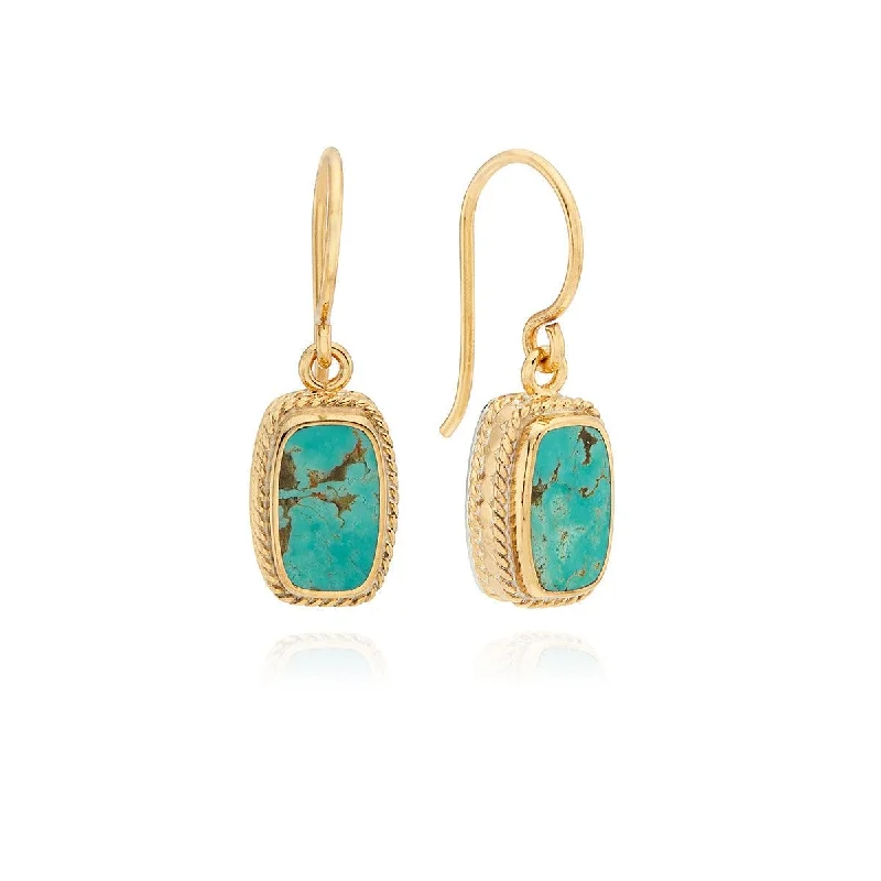 trendy ladies earrings-Anna Beck Gold and Turquoise Cushion Drop Earrings