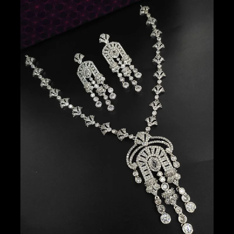 statement ladies necklace-Aamrapali Silver Plated AD Necklace Set