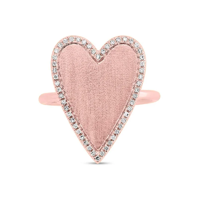 gold band ladies ring-14K Rose Gold Large Diamond Heart Ring