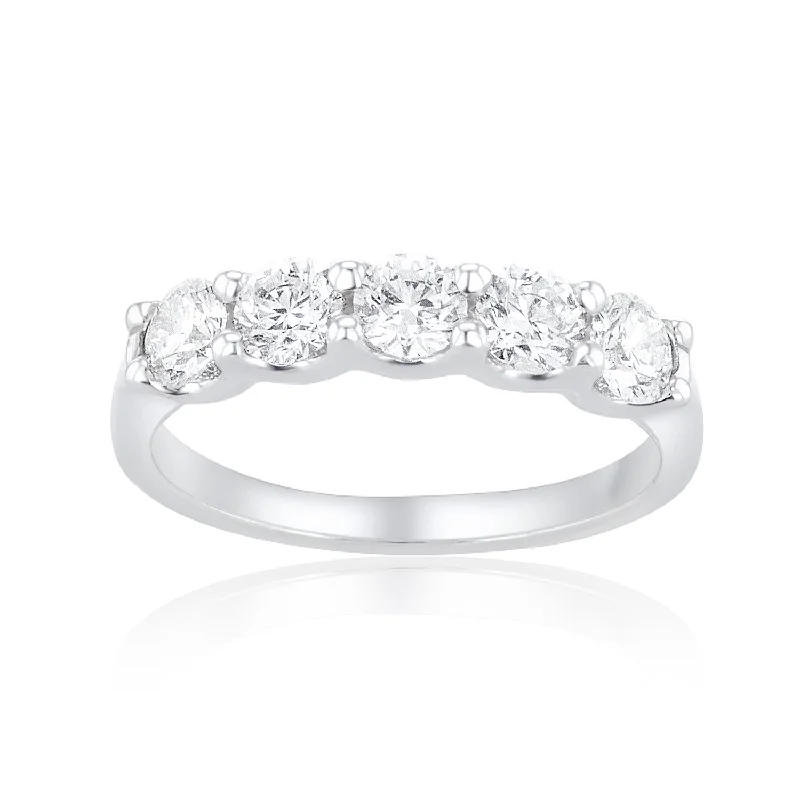 elegant ladies ring-1.00 Carat Natural Diamond 5 Stone Band in 14K White Gold