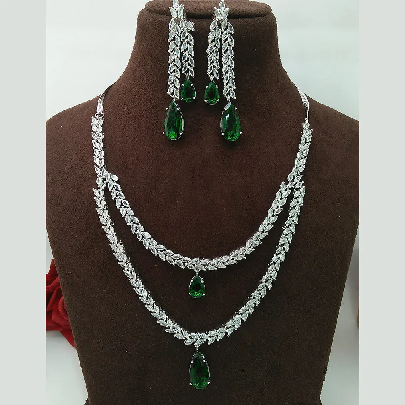 birthstone ladies necklace-Manisha Jewellery Silver Plated AD Necklace Set