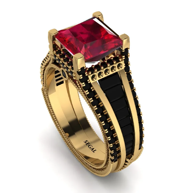 designer engagement ring-Princess Geometric Ruby Engagement Ring - Marilyn No. 40