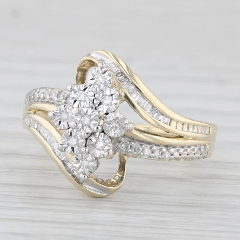 swirl diamond engagement ring-0.11tw Diamond Cluster Bypass Ring 10 Yellow Gold Size 7 Engagement