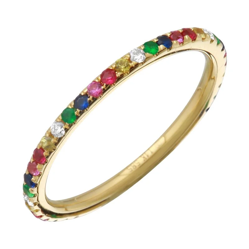 ladies ring with diamonds-14K Yellow Gold Rainbow Multi-Sapphire 3/4 ring Ring