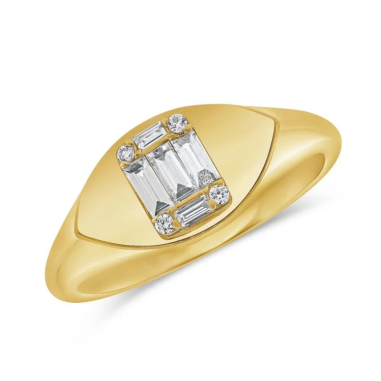 ladies ring for work-14K Yellow Gold Diamond Baguette Illusion Ring