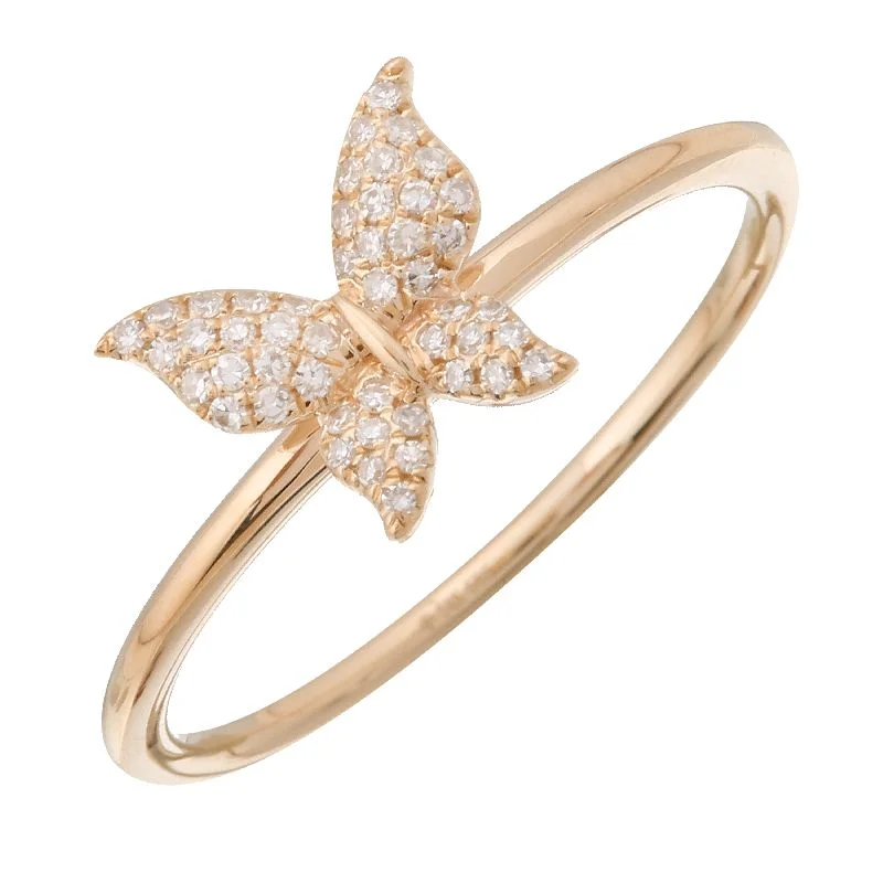 titanium ladies ring-14K Rose Gold Diamond Butterfly Ring