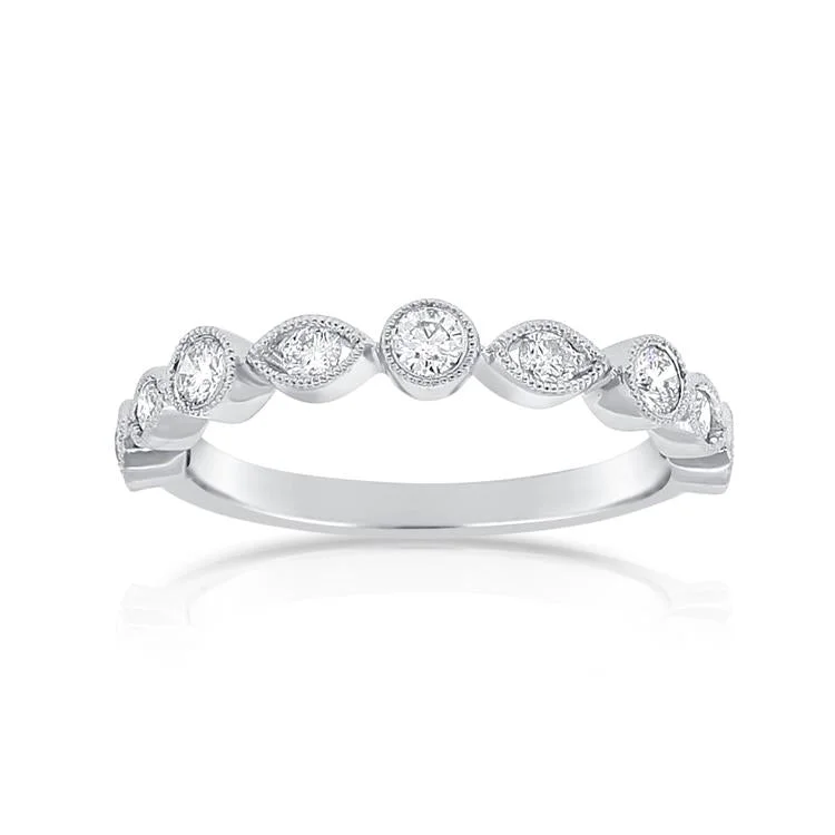 infinity knot ladies ring-14K White Gold Round Diamond and Marquise Shape Band