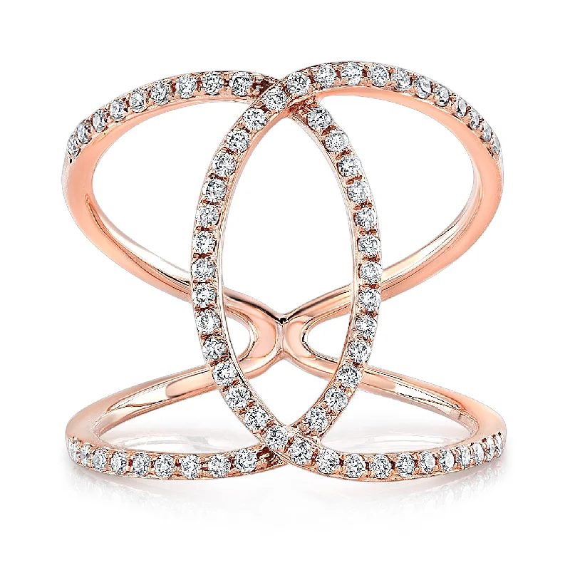 minimalist ladies ring-14K Rose Gold Diamond Intertwined Circle Ring