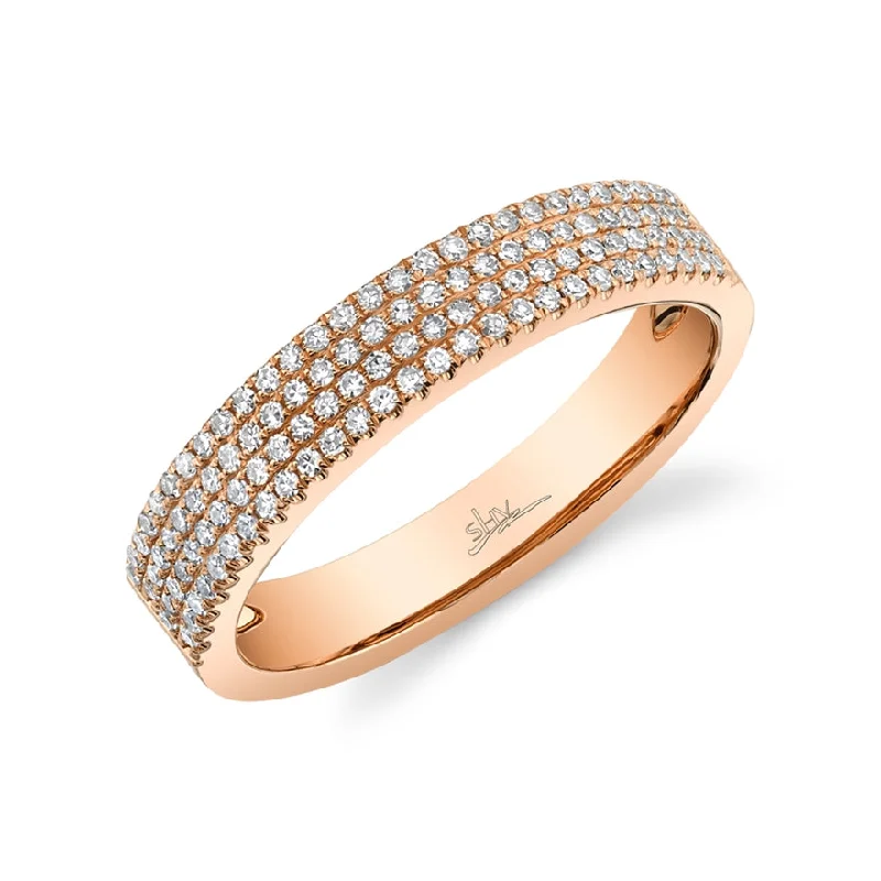 marquise cut ladies ring-14K Rose Gold Four Row Diamond Pave Band