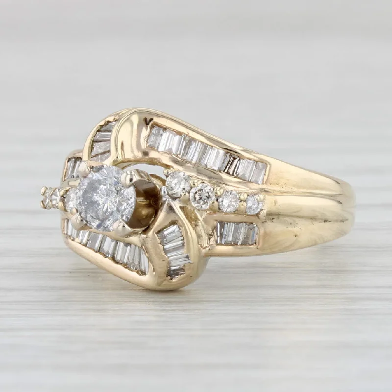 emerald cut engagement ring-0.86ctw Round Diamond Engagement Ring 14k Yellow Gold Size 6.25 Bypass