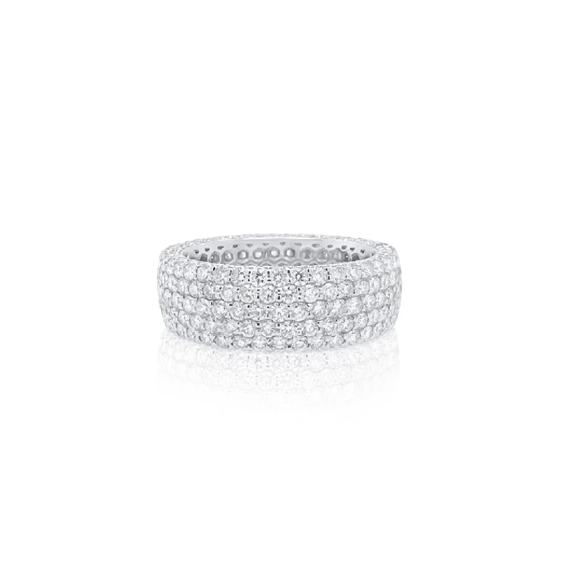 contemporary ladies ring-4.06 Cttw Round Cut Lab Grown Diamond Pavé Band 14K White Gold