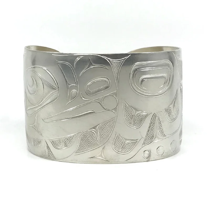 floral design bracelet-Bracelet- J. Galanin, Silver, Raven, 1-3/4"