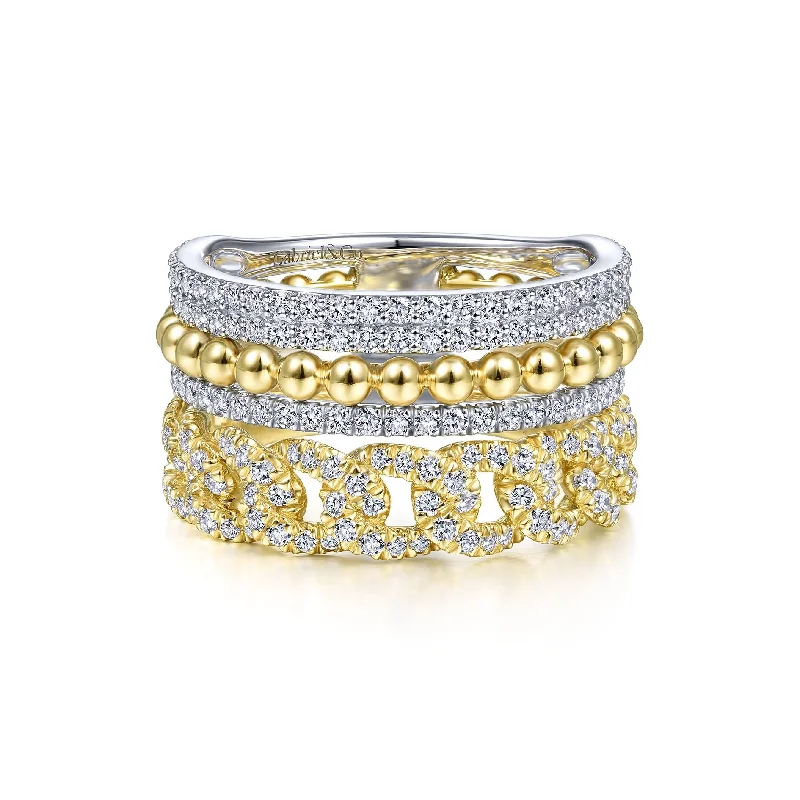 elegant gold ladies ring-14K White & Yellow Gold Diamond Wide Layered Ring