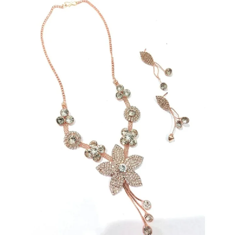 celestial moon ladies necklace-Manisha Jewellery  Rose Gold Plated Austrian Stone Necklace Set