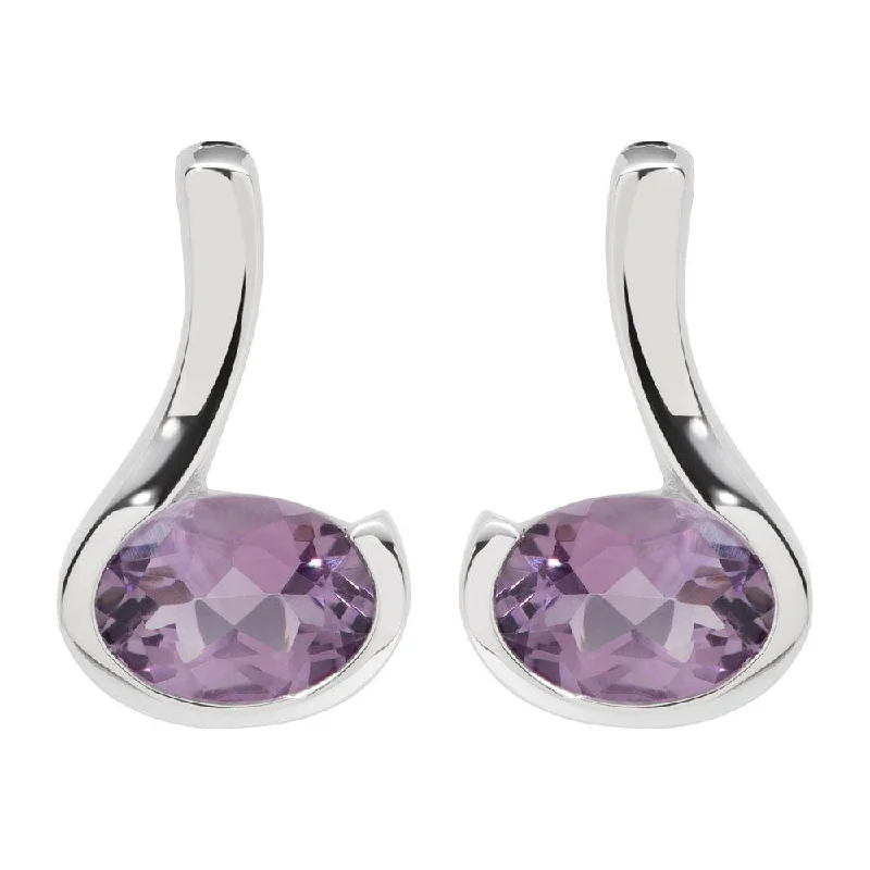 bar stud earrings-Unique & Co Silver Amethyst Loop Earrings