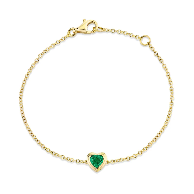 designer ladies bracelet-MINI ME EMERALD BEZEL HEART BRACELET