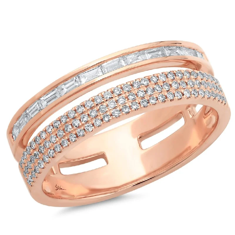 floral ladies ring-14K Rose Gold Baguette and Triple Row Diamond Ring