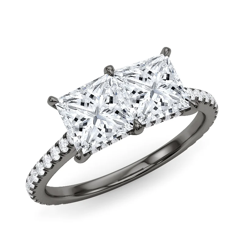 unique ladies ring-Twin Princess Pave Ring