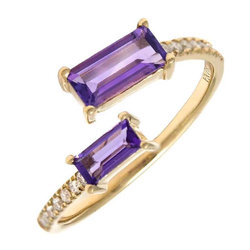 boho style ladies ring-14K Yellow Gold Amethyst Bypass Ring