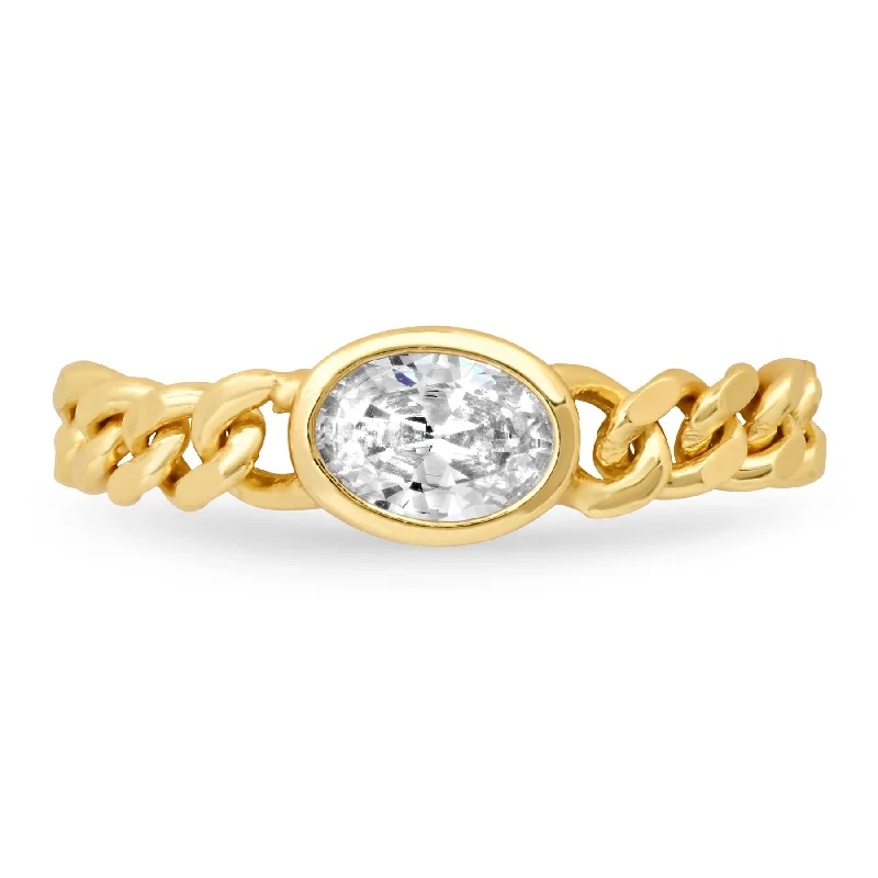 luxury gemstone ladies ring-CUBAN LINK CZ OVAL RING, GOLD