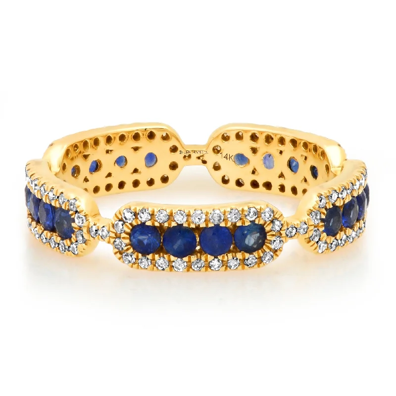 unique ladies ring-CLASSY DIAMOND & SAPPHIRE BAND, 14kt GOLD