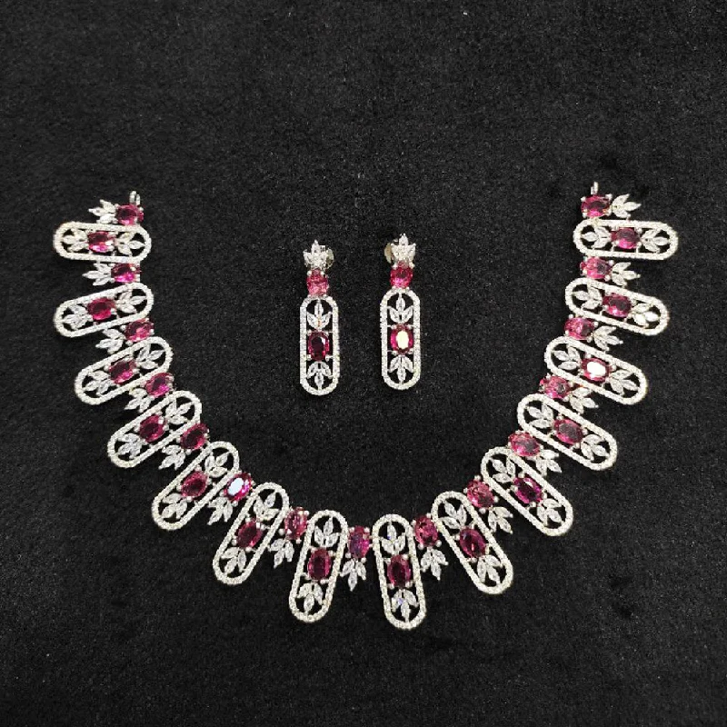 silver pendant ladies necklace-Aamrapali Silver Plated AD Necklace Set