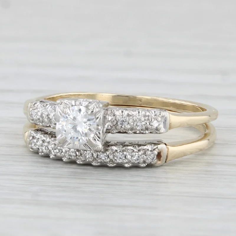 micro-pave engagement ring-0.23ctw Diamond Engagement Ring Wedding Band Bridal Set 14k Yellow Gold Size 8