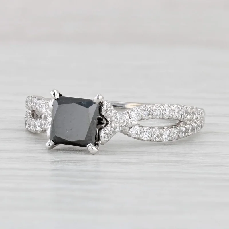 birthstone engagement ring-1.65ctw Black White Princess Diamond Ring 14k White Gold Sz 8 Engagement Gabriel