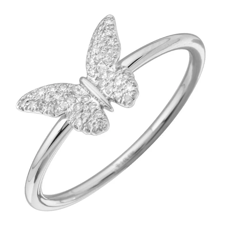 adjustable silver ladies ring-14K White Gold Diamond Butterfly Ring