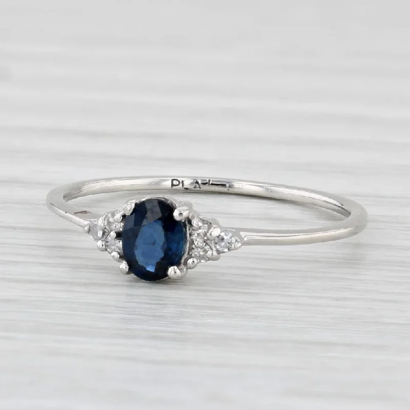 celestial-themed engagement ring-0.34ctw Oval Blue Sapphire Diamond Ring Platinum Size 6.75 Engagement