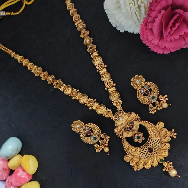 infinity ladies necklace-Heera Jewellers Gold Plated Crystal Stone Long Necklace Set