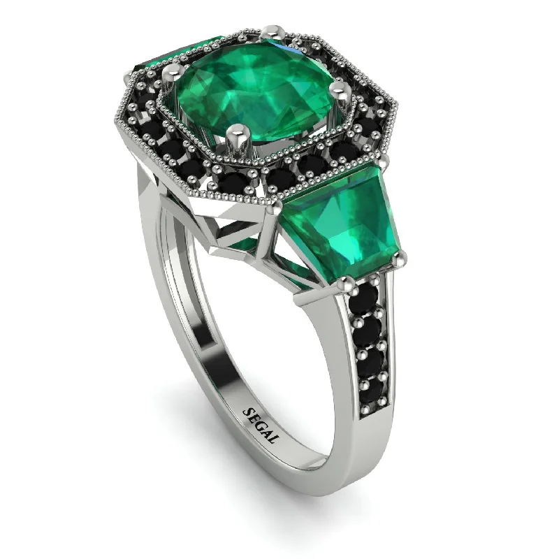 natural gemstone engagement ring-Modern Halo Princess Cut Emerald Stone Engagement Ring - Doris No. 36