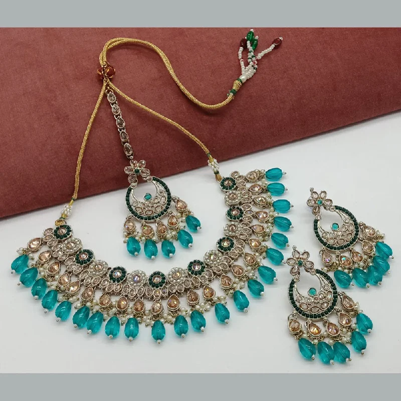 diamond-studded ladies necklace-India Art Gold Plated Crystal Stone And Beads Necklace Set