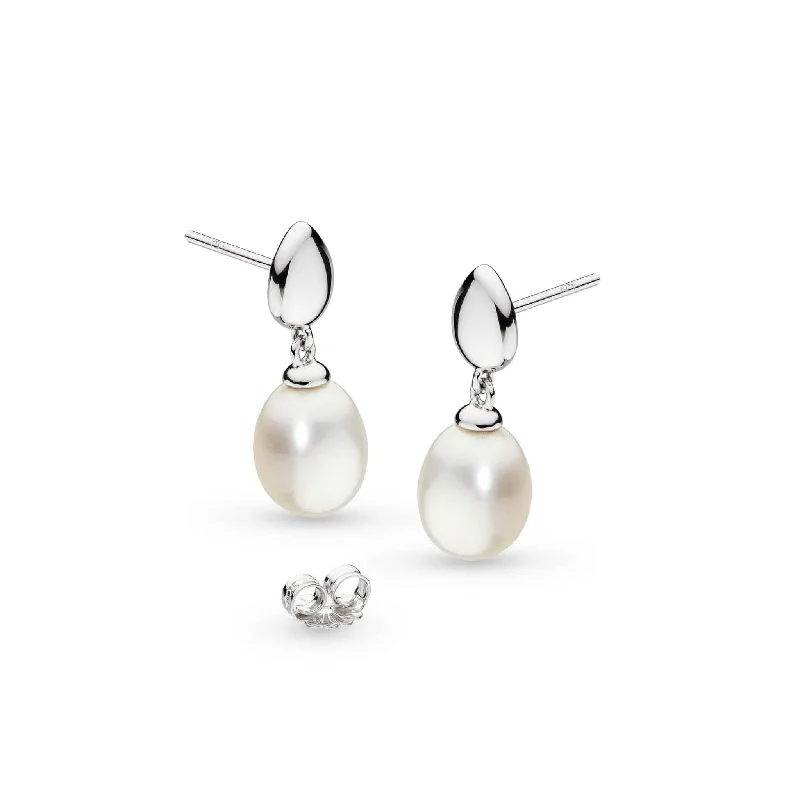 celestial ladies earrings-Kit Heath Silver Pebble Pearl Drop Earrings