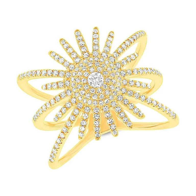 luxury diamond ladies ring-14K Yellow Gold Diamond Pave Sunburst Ring