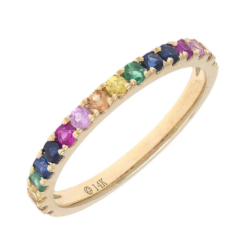 floral ladies ring-14K Yellow Multi Sapphire Rainbow Band