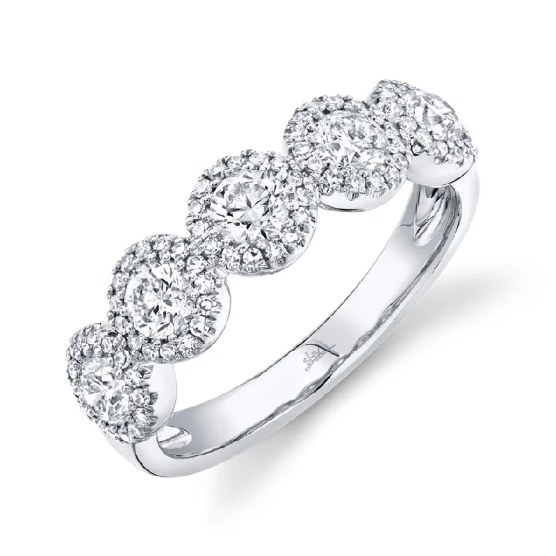 exquisite ladies ring-14K White Gold Round + Halo Diamond Medium Band