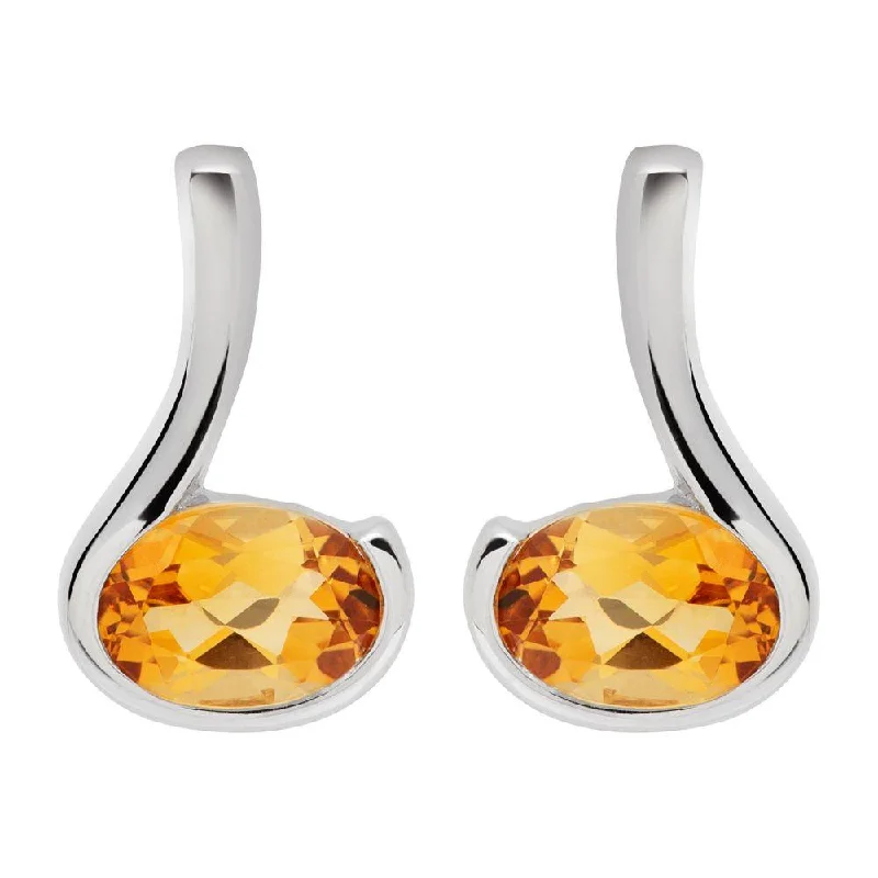 modern dangle earrings-Unique & Co Silver Citrine Loop Stud Earrings