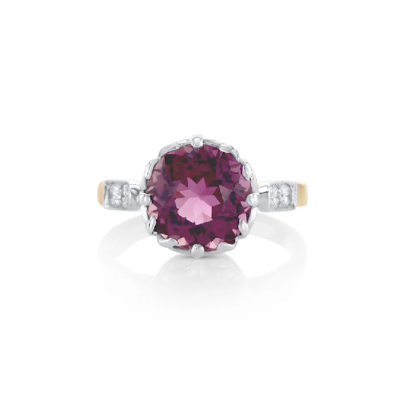 gemstone ladies ring-3.67 CT Round Pink Tourmaline and 0.25 Cttw Diamond 14K Rose Gold Ring