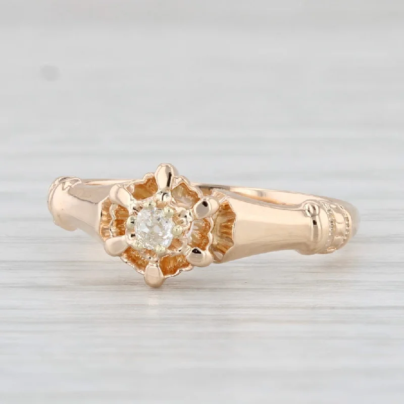 nature-inspired engagement ring-Antique Old Mine Cut Solitaire Diamond Ring 14k Yellow Gold Size 6 Engagement