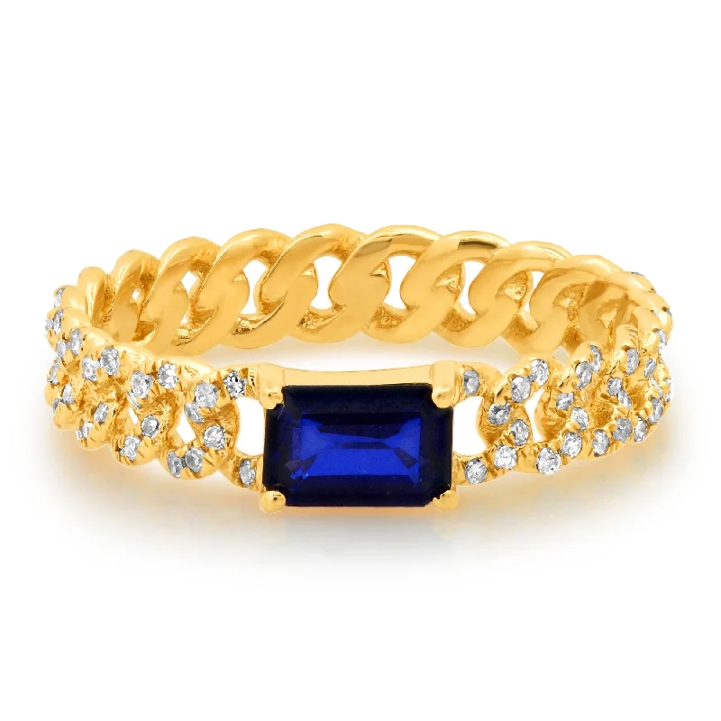 contemporary ladies ring-CUBAN LINK BLUE SAPPHIRE & DIAMOND RING