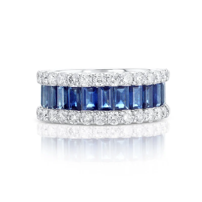 boho style ladies ring-3.00 Cttw Sapphire and 1.30 Cttw Diamond 14K White Gold Band